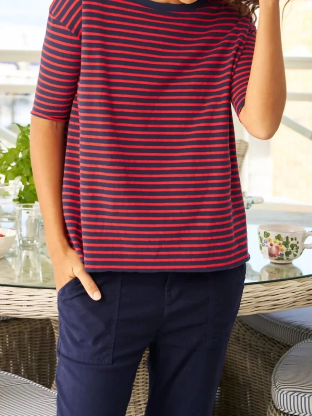 Frank & Eileen Josephien French Stripped Herritage Terry Tee in Navy/Red XS - Picture 2 of 9